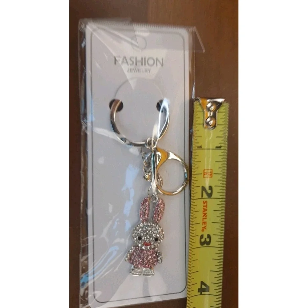 Bunny Rabbit Silver Toned Pink Rhinestones Purse Charm/Keychain By Fashion Jewel